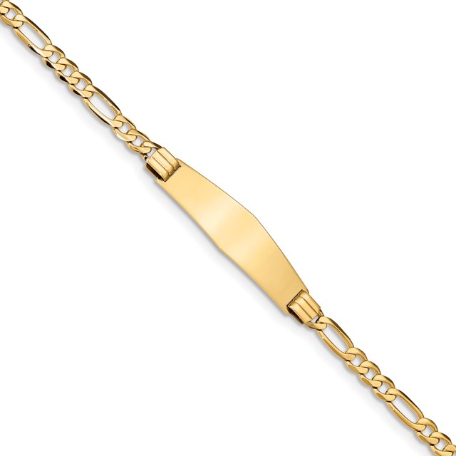 14k Figaro Soft Diamond Shape ID Bracelet (Weight: 7.38 Grams, Length: 7 Inches)