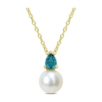 8.5-9mm Freshwater Cultured Drop Pearl Pendant Necklace with Lab-Created Alexandrite Sterling Silver with Chain for Women