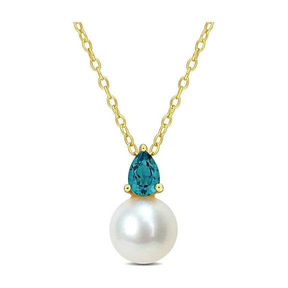 8.5-9mm Freshwater Cultured Drop Pearl Pendant Necklace with Lab-Created Alexandrite Sterling Silver with Chain for Women