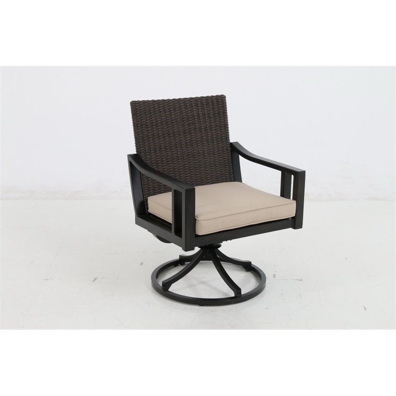 Sunvilla Pennant Wicker Swivel Patio Dining Chair in Stone (set of 2 units)