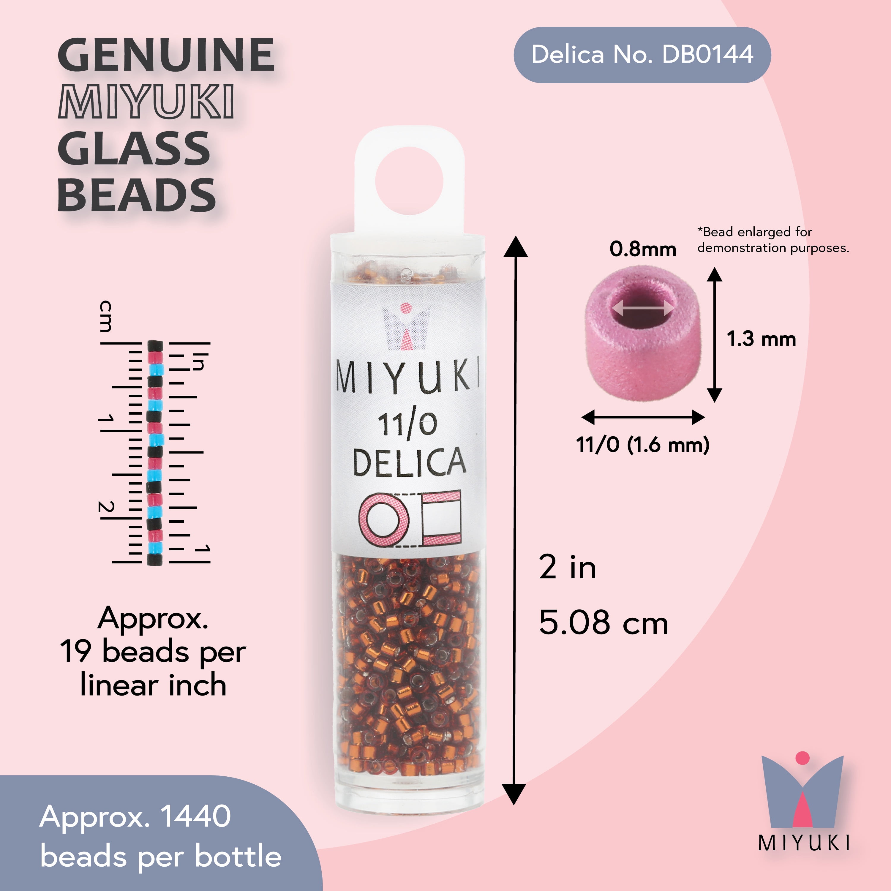 Miyuki Delica Seed Beads – Size 11/0 (1.6 mm), DB0144, Silver-Lined Amber, 7.2 g, Approx. 1440 Beads