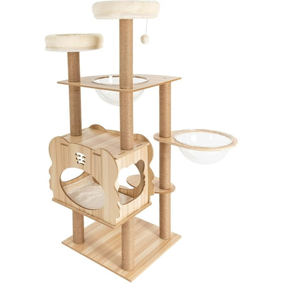 54 -Inch Multi-Level Cat Scratching Post, Cat Tree Tower for Indoor Cats, Cat Condo with Clear Space Capsule,Large Cat Tree Weight Capacity Less Than 33.07lbs,Brown
