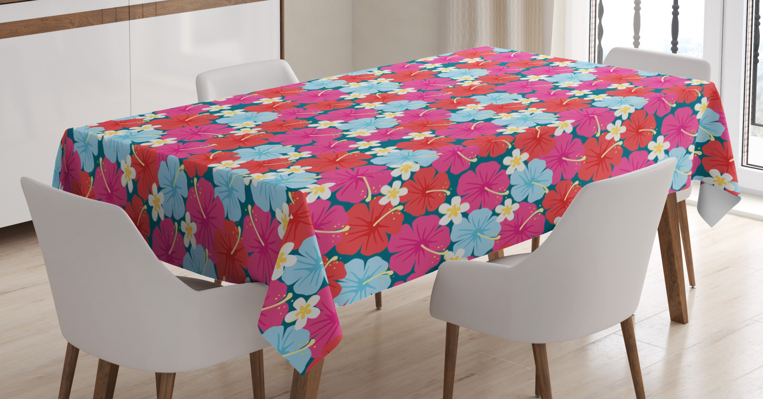 Hawaii Tablecloth, Tropical Floral Repetition of Continuous Hibiscus