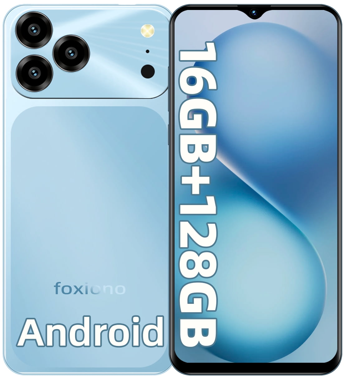 FOXIONO X28 Unlocked Smartphone,16GB+128GB, 6.56"HD+90Hz Screen,4000mAh Battery,13MP+5MP,Android 9.0 Dual SIM 4G Mobile Phone(Blue)