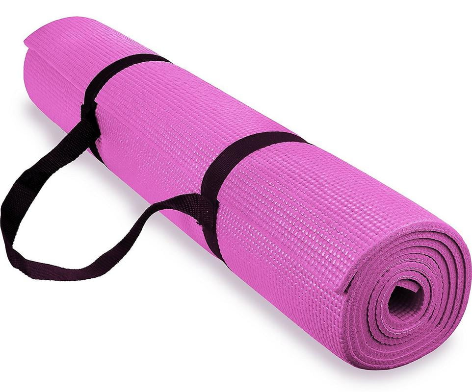 Gaiam Essentials Fitness Mat & Sling (10mm) Pink flat