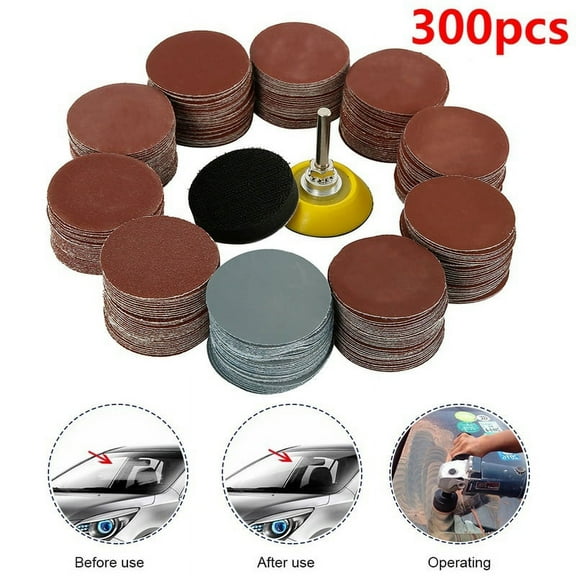 ODOMY 2 Inch 100/300pcs Sander Disc Sanding Polishing Pad Sandpaper Tool with Shank Backer Plate and Sponge Cushion(80-3000 Grit )