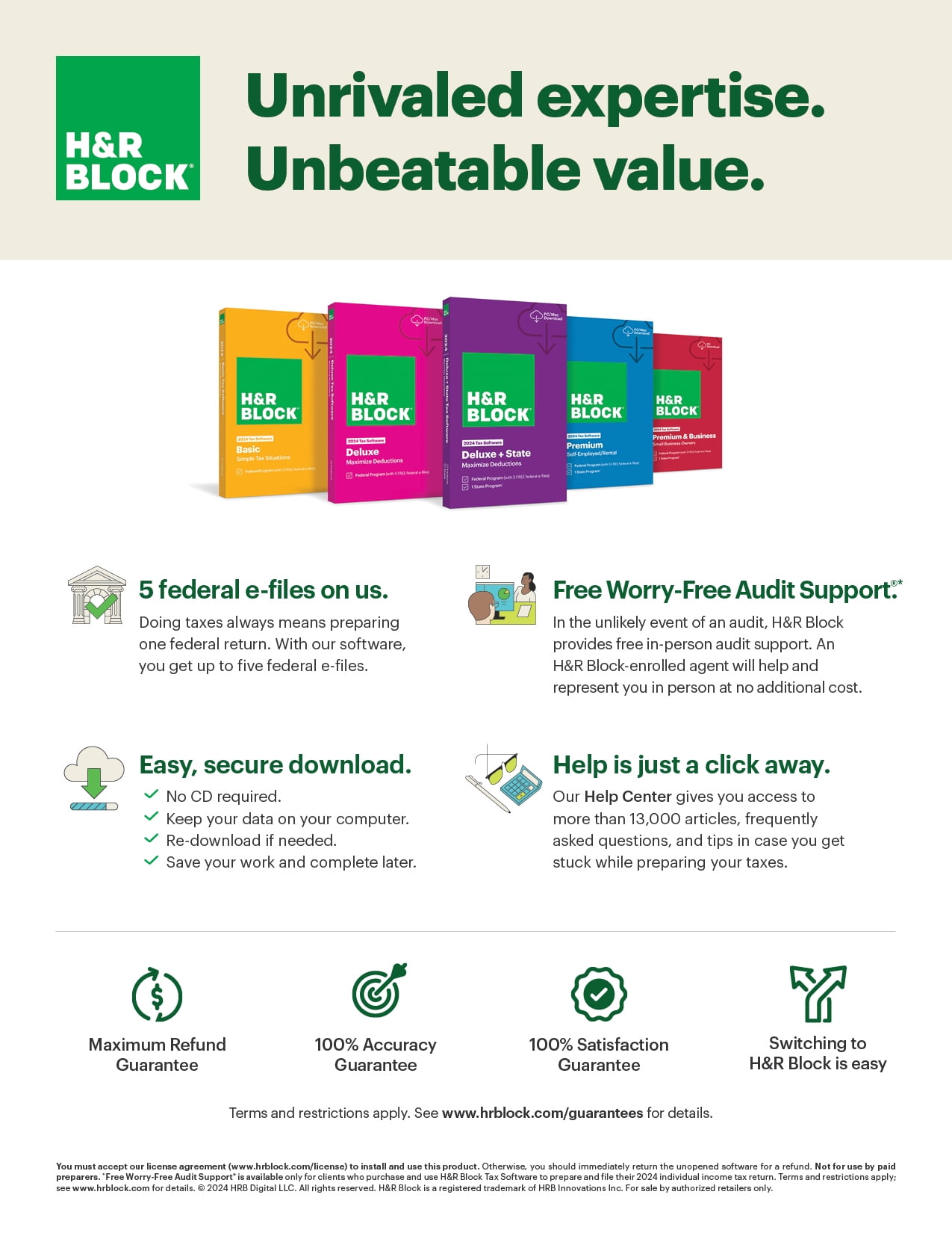 H&R Block Tax Software 24 Premium & Business Win WAL ESD