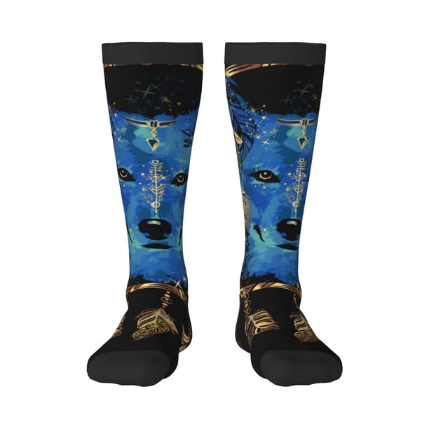Fotbe Wolf Head And Dreamcatcher Calcetas Divertidas Estampadas para Hombre y Mujer, Calcetas de Algodón hasta la Rodilla para Caminar, Correr, Enfermería y Embarazo