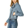 thumbnail image 4 of MODA NOVA Juniors Notched Lapel Long Sleeves Asymmetric Zip Moto Denim Jacket, 4 of 5