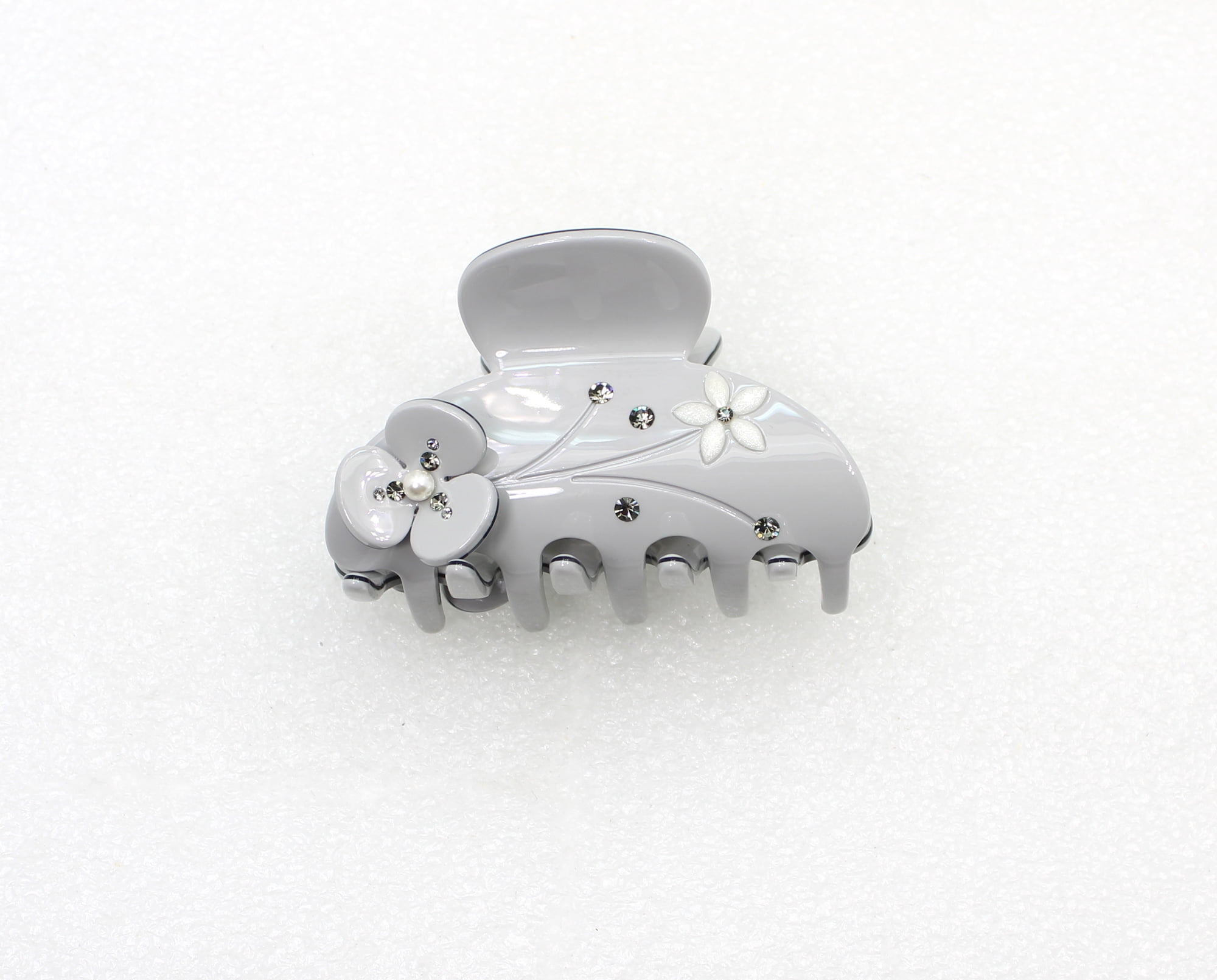 Faship Gray Cellulose Acetate Floral Art Deco Hair Claw Clips