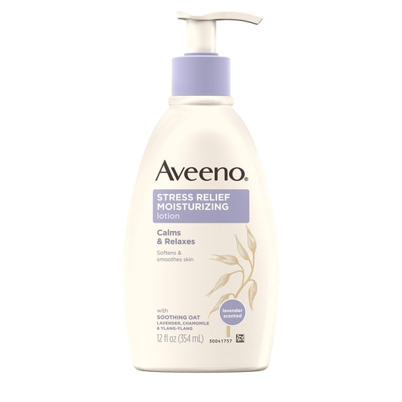 Aveeno Stress Relief Moisturizing SBF3 Body Lotion with Lavender, Natural Oatmeal and Chamomile & Ylang-Ylang Essential Oils to Calm & Relax, 12 fl. oz