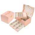 thumbnail image 2 of Unique Bargains 3 Layer Jewelry Box PU Leather Jewelry Organizer Case Storage Holder Pink, 2 of 8
