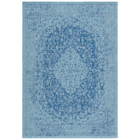 SAFAVIEH Courtyard Kebo Medallion Indoor/Outdoor Area Rug, Navy/Aqua, 5'3" x 7'7"