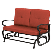 SUNCROWN Outdoor Swing Glider Rocking Chair Patio Bench for 2 Person, Garden Loveseat Seating Patio Steel Frame Chair Set with Red Cushion