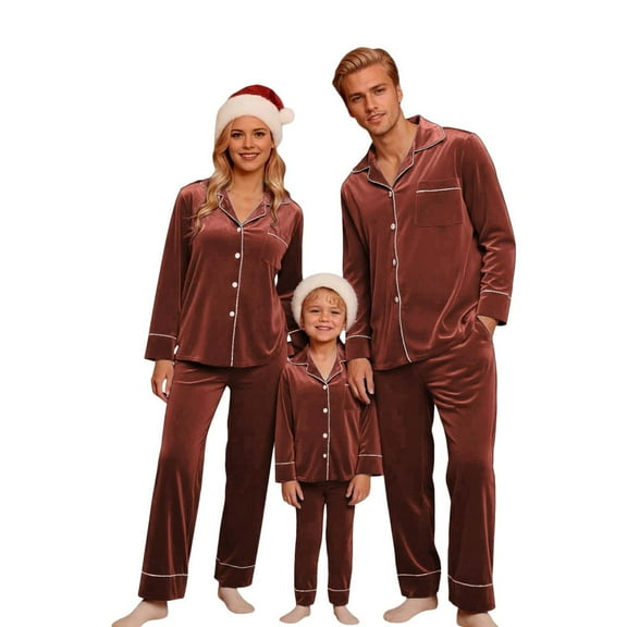 Matching Family Pjs Christmas Velvet Pjs Long Sleeve Button down Sleepwaear Holiday Warm Pajamas Pajamas Family Set