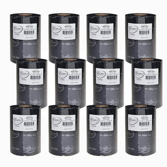 Pack of 12 Decorative Matte Tulle Spool of 6 inch X 100 yards