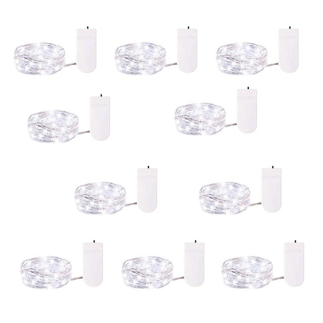 LKWLPD - Guirnalda de 10 luces LED a pilas, impermeables, de alambre plateado, 10 pies, para bodas, fiestas, dormitorios, patios y Navidad.