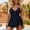 Black, variant on Women's One Piece Swim Dress Fashion Deep V Color Block Side Slit Belly Control Swimsuit Beach Bathing Suit