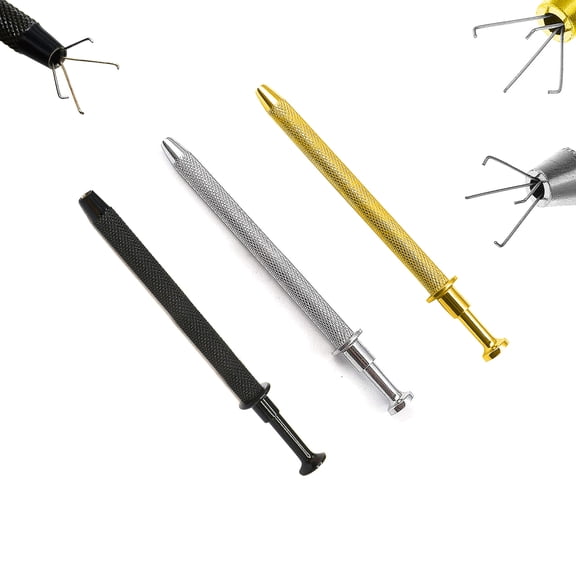 OdontoMed2011 Set of 3 Pieces 4 Prong Diamond Tweezers Gem Pick Up Holder Tool Catcher Grabber Jewelry Making Tool Gold Plated, Black Coated & Silver Stainless Steel
