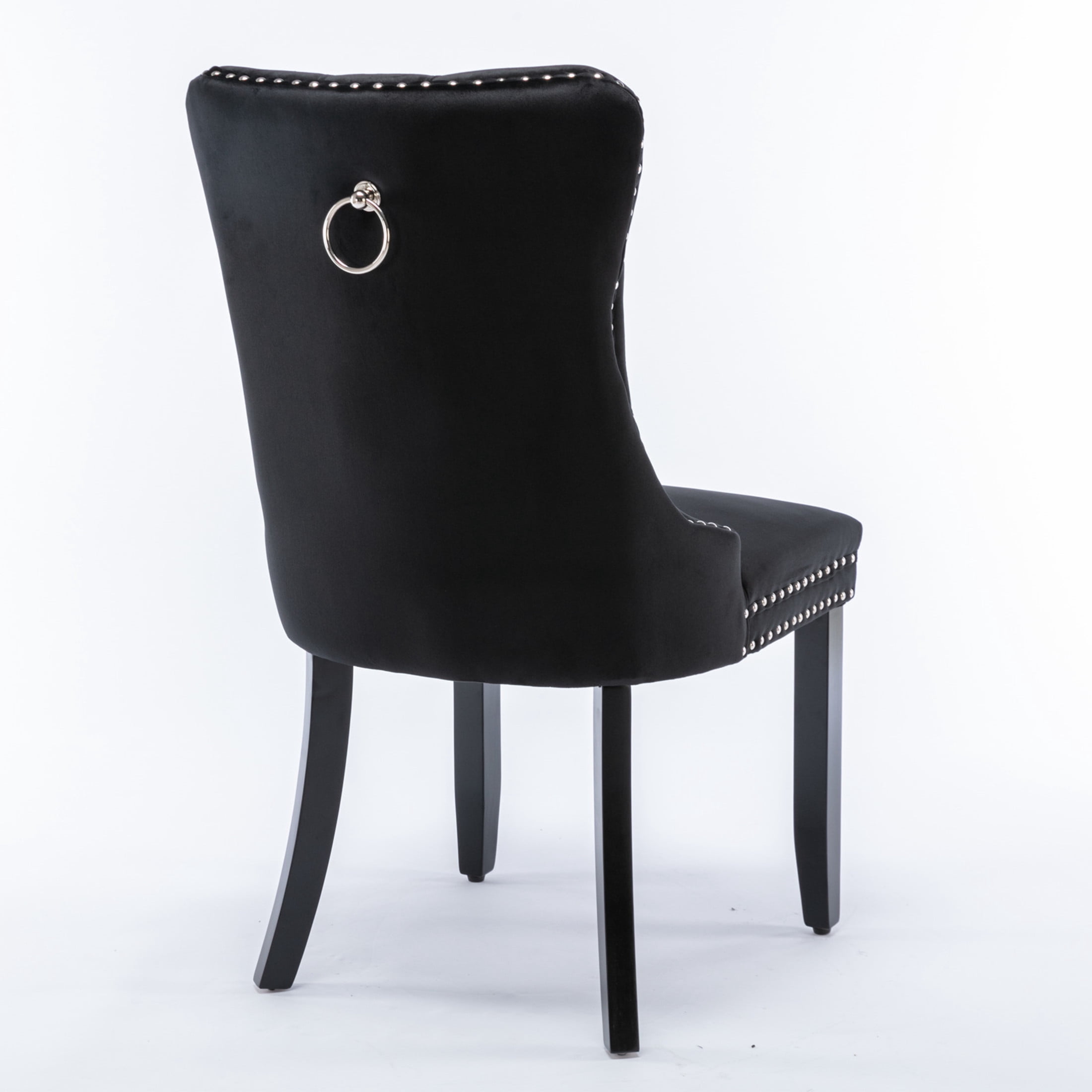 Noble House Tufted Velvet Dining Chair, Nailhead Trim, Solid Wood Legs, Black