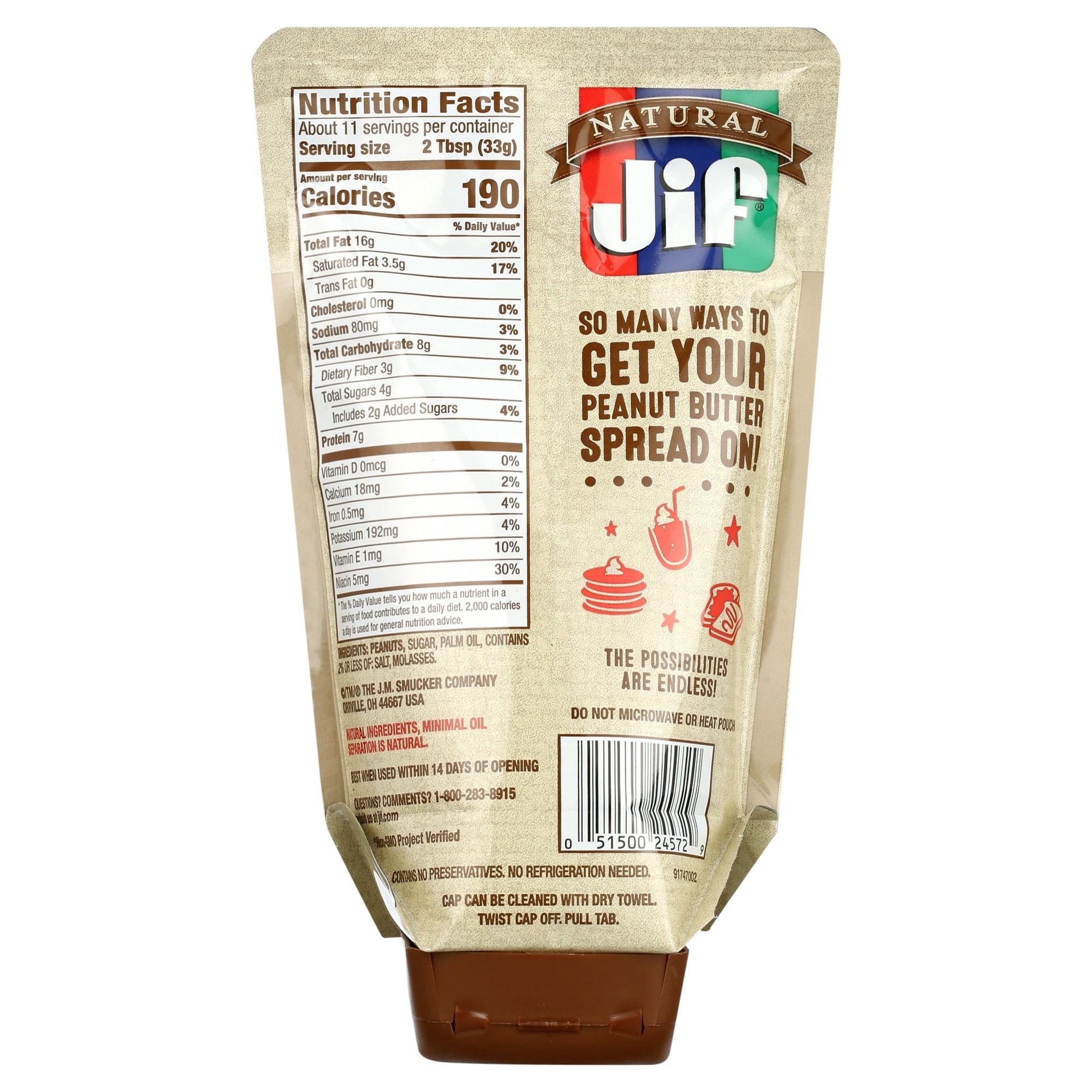 Jif 13 Ounce Natural Squeeze Pouch