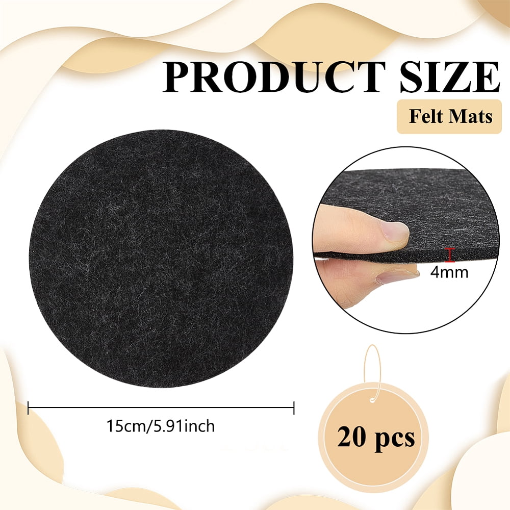 20Pcs Felt Mats with Adhesive Back Flat Round Dark Gray 150x4mm DIY