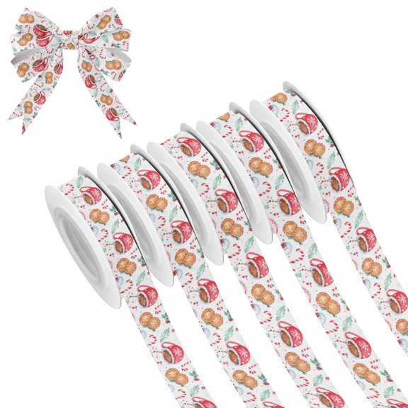 5 Rolls Christmas Ribbon 1.5 inch Wide Decorative Ribbon for Gift Wrapping and Holiday Decorations Watercolor Christmas Icon Pattern