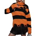 thumbnail image 2 of Womens' Turtle Neck Long Sleeve Print Knit Sweaters Orange Striped S, 2 of 9