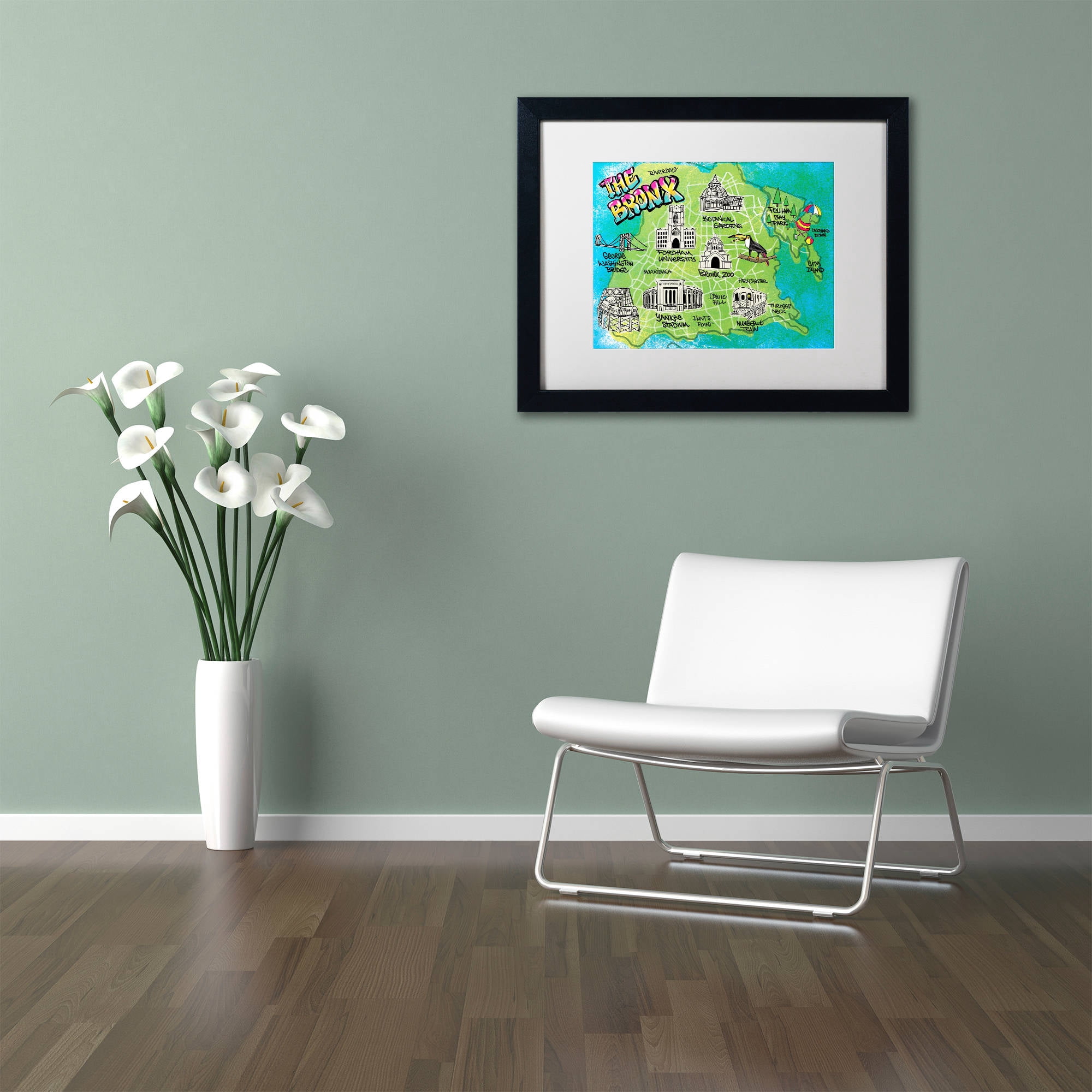 Trademark Fine Art "Bronx Map" Canvas Art by Elizabeth Caldwell, White Matte, Black Frame
