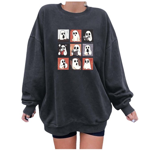 Heisall Womens Sweatshirts Autumn Winter Halloween Print Drop Shoulder Round Neck Long Sleeve 2025 New Style Fashion Casual Hoodies