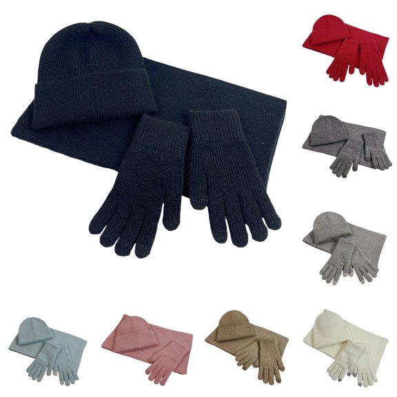 Daznico Knit Beanie Hat Scarf Touchscreen Gloves 3-Piece Set Soft Yarn Unisex Cozy Winter Accessories for Cold Weather Daily Outdoor Wear