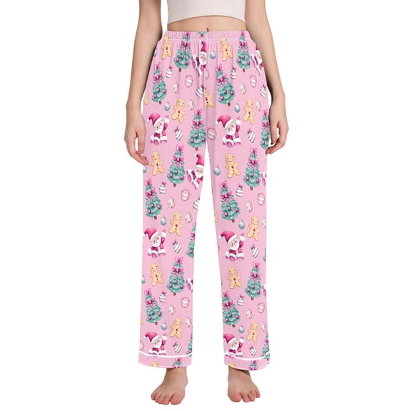 joogoo Women Gingerbread Cute Santa Claus Pajamas Pants Lounge Bottoms Pjs with Pockets M
