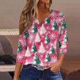 thumbnail image 1 of Puntoco Blusa informal de cuello redondo con mangas 3/4 cortas y estampado a la moda para mujer, 1 of 5