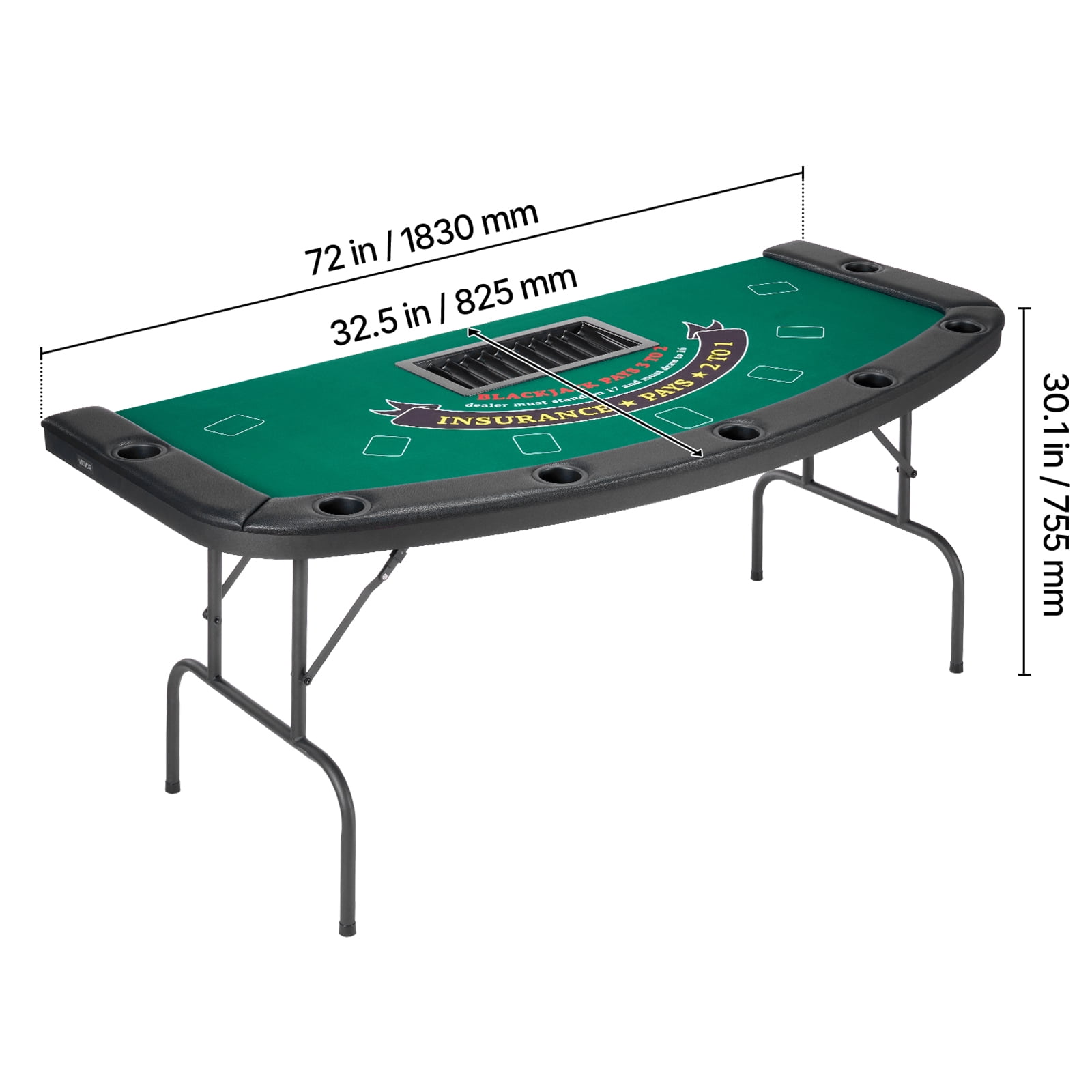 VEVOR Foldable Poker Table, 7 Player 72 in Folding Casino Leisure Table with Padded Rails & Cup Holders, Semi-oval Portable Game Tables with Felt & Metal Legs, for Texas Holdeem Game and Blackjack