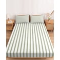 thumbnail image 2 of Twin XL Size Fitted Sheet Set - Sage Green Vertical Striped 2 Piece Bedding Sets 16" Deep Pocket Fitted Sheet with 1 Pillowcases, Farmhouse Thin Line Stripes Brushed Microfiber Hotel Bed Sheets, 2 of 9