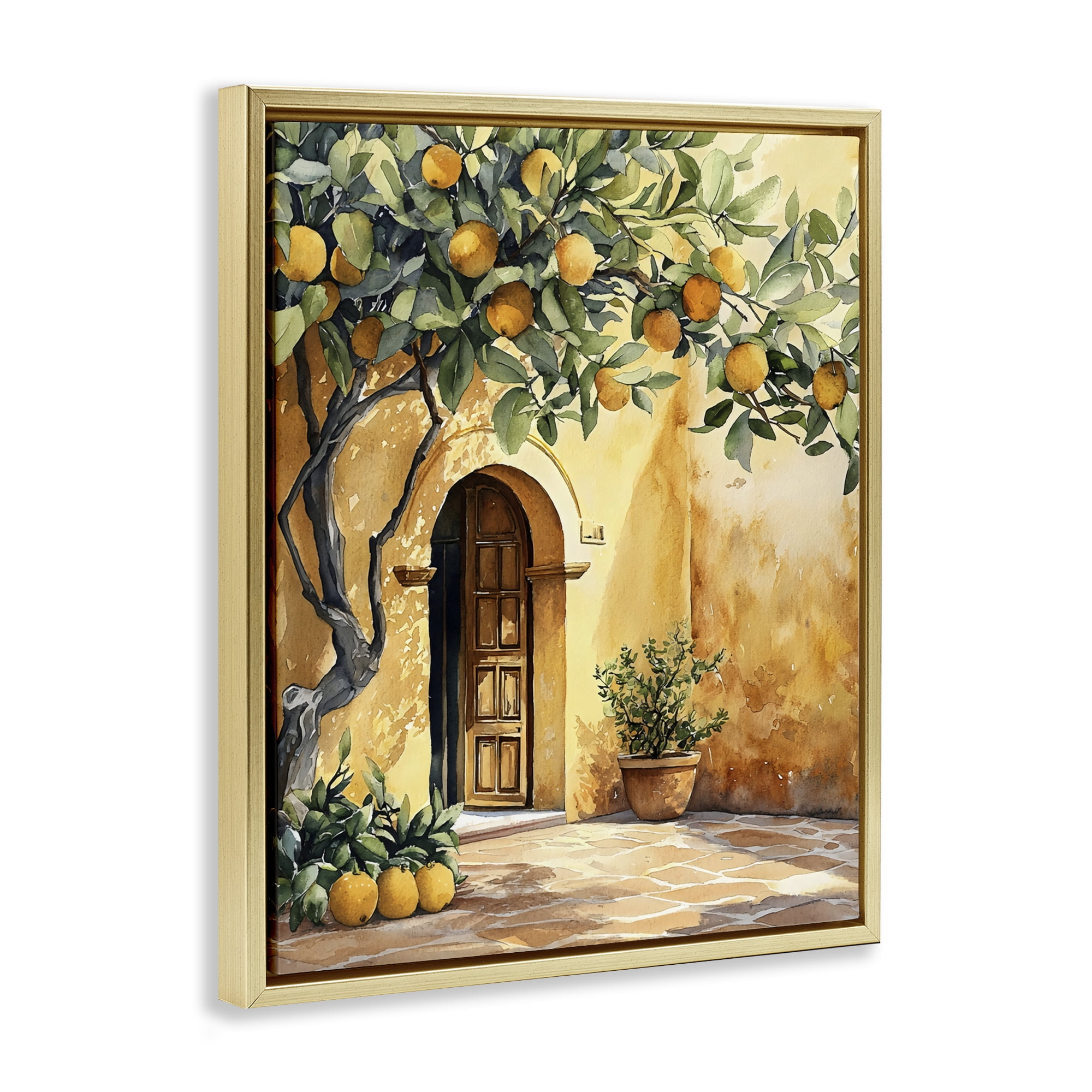 Stupell Industries Mediterranean Courtyard Lemon Tree Gold Framed Floater Canvas Wall Art, design by LSR Design Studio