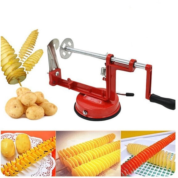 Jioakfa Twisted Potato Slicer, Cortador De Papas En Espiral Tornado Curly Fry Cutter With Stainless Steel Skewers, Manual Spiral French Fries Cucumbers Carrots Diy Bbq Slicer With Reusable Stick Red