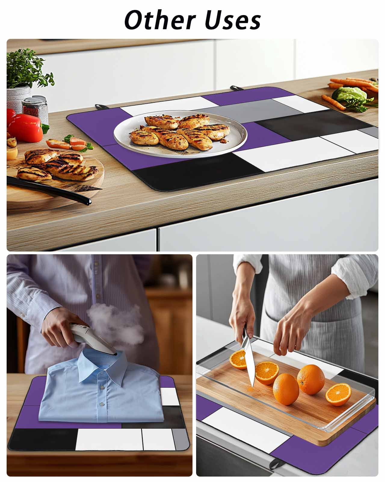 Stove Top Covers for Electric Stove, Purple Grey Glass Stovetop Cover Protector, Modern Purple Geometric Induction Cooktop Protector Oven Mat for Kitchen Countertop 24"x21"