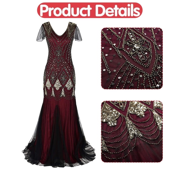 1920s Red Gold Women's Vintage Sequins Fringe Long Flapper Dress Formal  Wedding Evening Maxi Gown Party Cocktail Dresses - Walmart.ca