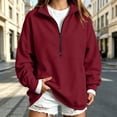 thumbnail image 2 of Ozmmyan Womens Half Zip Sweatshirt for Womens Stand Collar Long Sleeve Oversized Pullover Casual Solid Color Winter Top, 2 of 5