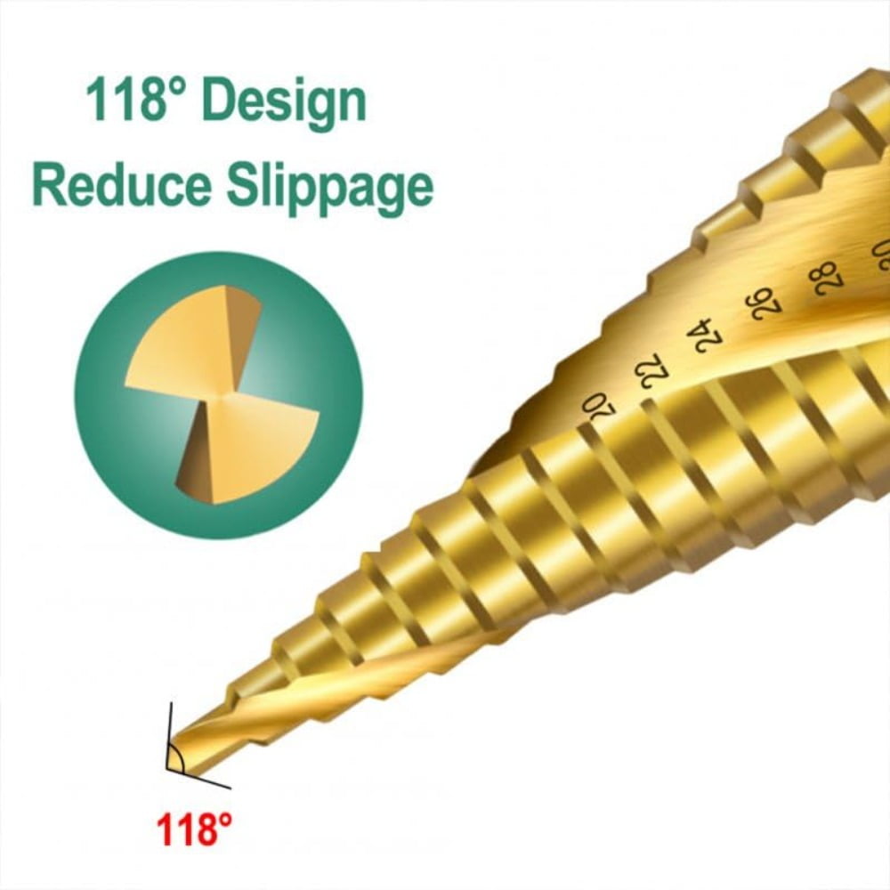 4pcs Spiral Step Drill Bit Sets with Center Punch Set Cone Hole Cutter Metal Wood Tools