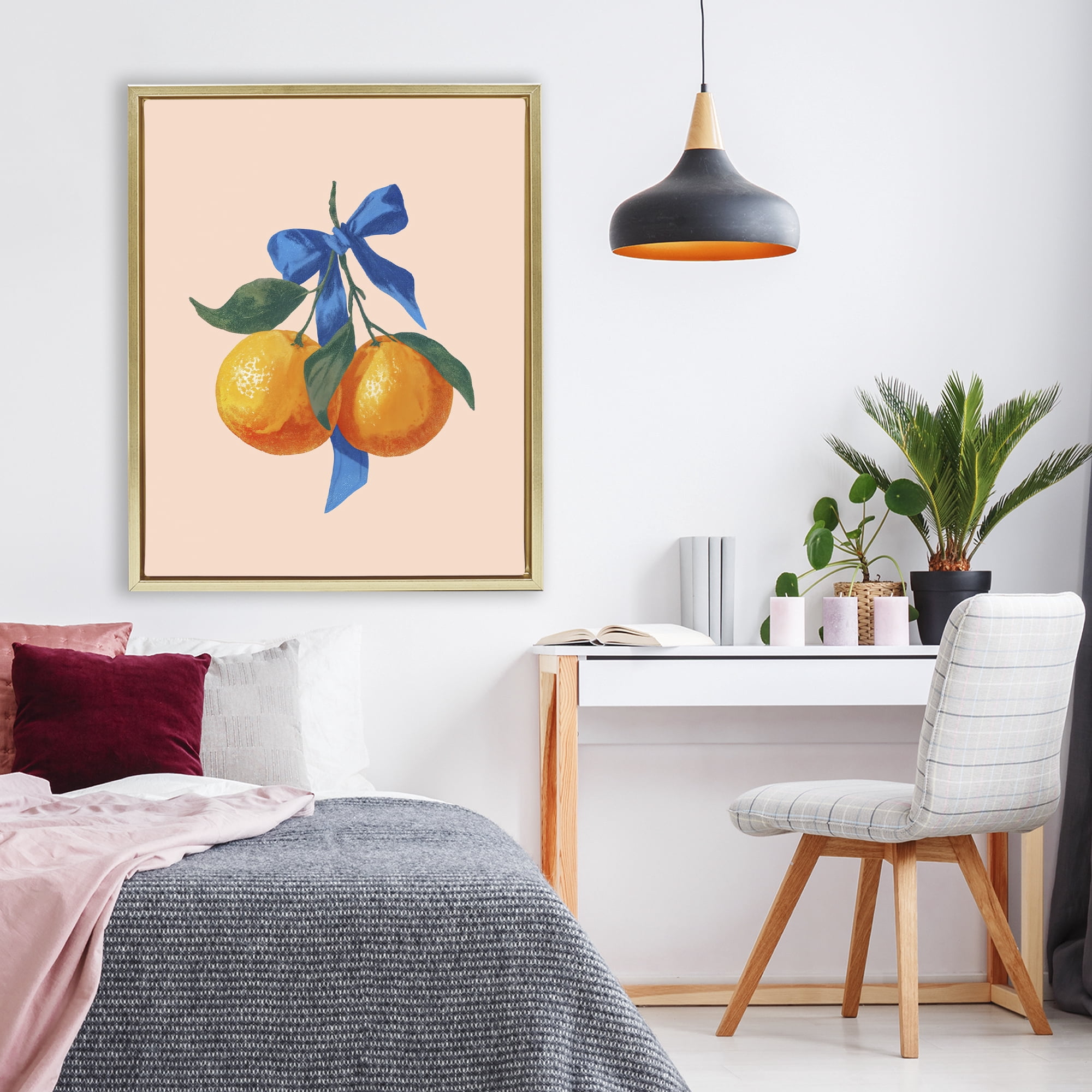 Stupell Industries Two Oranges with Blue Bow Gold Framed Floater Canvas Wall Art, design by Imagine It Images