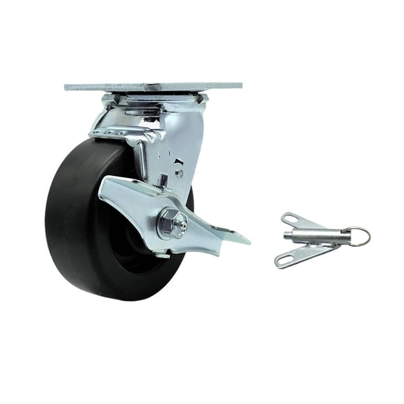 Stainless Steel Polyolefin Swivel Top Plate Caster w/5" x 2" Black Wheel & Top Lock Brake and Bolt on Swivel Lock - 650 lbs Capacity/Caster - Service Caster Brand