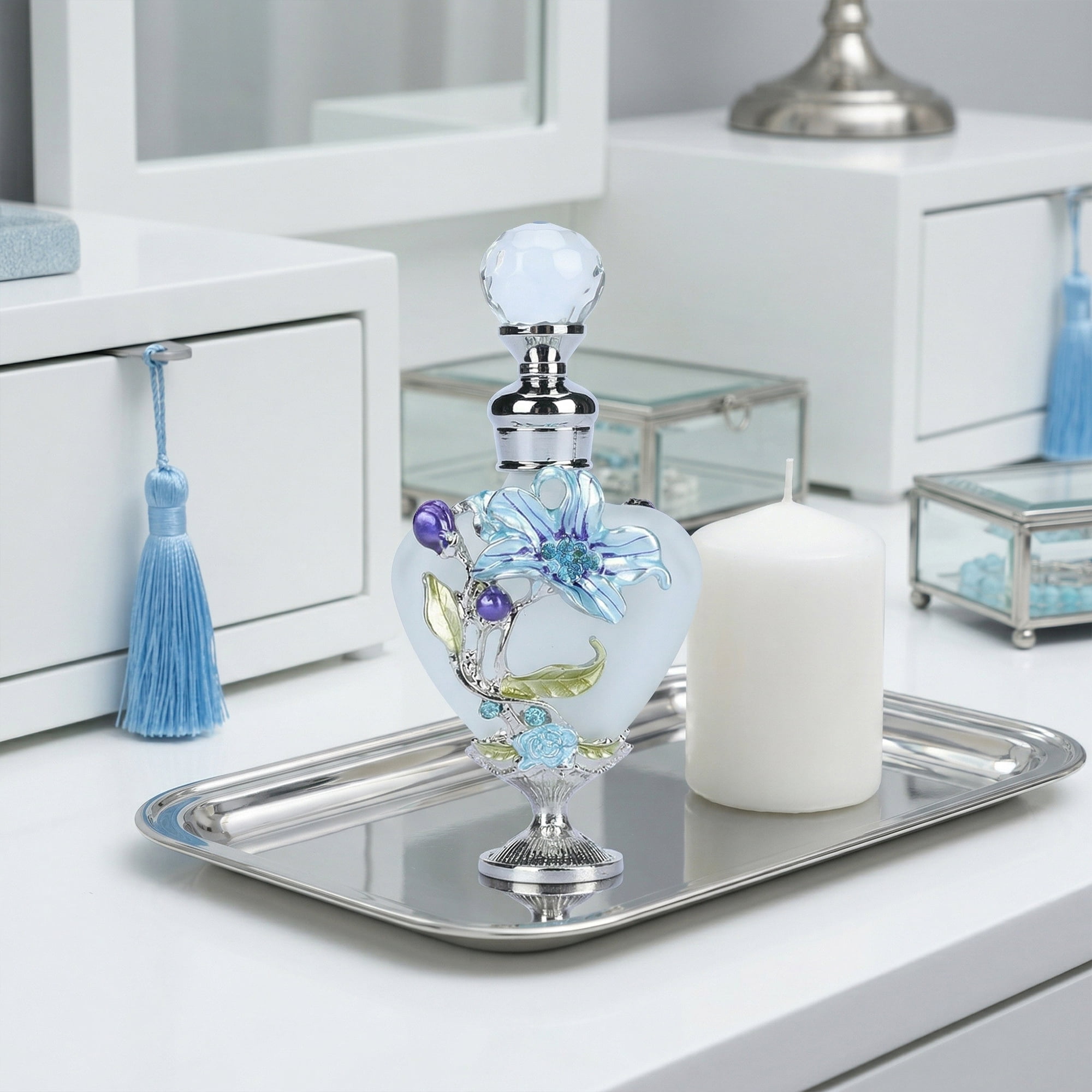 Unique Bargains Mini Heart Shaped Glass Bottles with Swing Top Blue 2.6" x 2.6" x 4.3"
