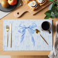thumbnail image 2 of Cute Bow Placemats Set of 4, Blue Bowknot Minimalist Solid Color Placemats for Dining Table, Place Mats for Kitchen Tabletop, Waterproof Wipeable Dining Table Mats Set, 2 of 9