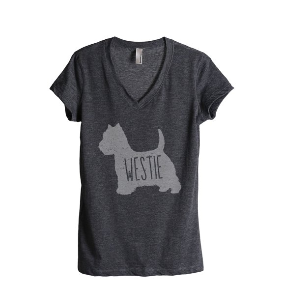 West Highland White Terrier Westie Dog Silhouette Women's Fashion Relaxed V-Neck T-Shirt Tee Charcoal Grey X-Large