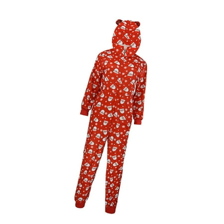 

maytalsoy Family Christmas Pajamas Snowflakes Xmas Hats Jumpsuit Hooded for Zipper Long Sleeve Romper Casual Bodysuit Sleepwear Mom Male L