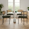 thumbnail image 6 of Farini Upholstered Dining Chair Set of 4, Rattan Backrest Kitchen Chair, Green, 6 of 8
