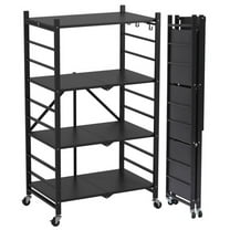 TBKLEY 4-Tier Folding Metal Shelving Unit, Heavy-Duty Storage Rack, Black
