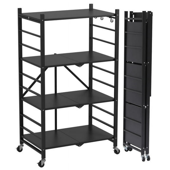 SUGIFT 4-Tier Folding Metal Shelving Unit, Heavy-Duty Storage Rack, Black